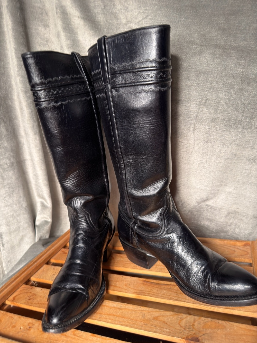 Lucchese Handmade Vintage "Stovepipe" Tall Black Women's Riding Boots. Size 9B